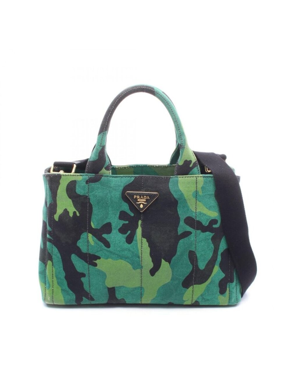 Prada Tote Bag Canapa Camouflage Green Black Canvas 2-Way
